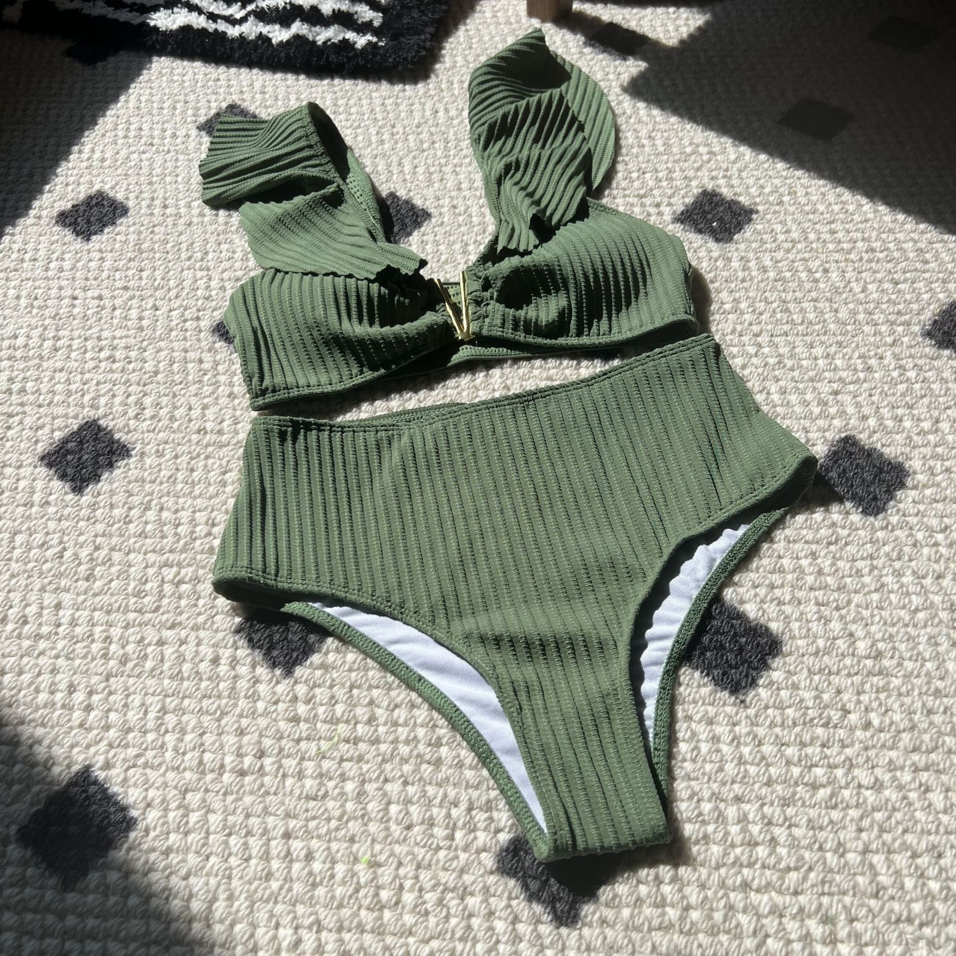 Damen Zweiteiler Bikini mit Rüschendesign und hohem Bund R&B