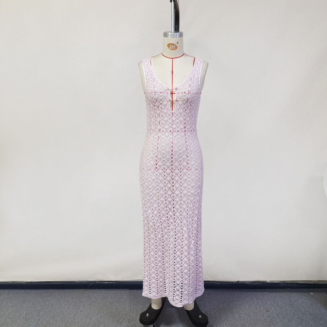 Damen Elegantes Netzkleid mit tiefem V-Ausschnitt und Knopfdetails R&B