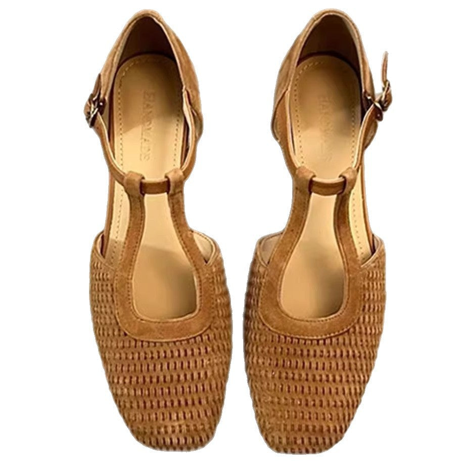 Damen Halbschuhe mit eleganter T-Strap und geflochtenem Design R&B