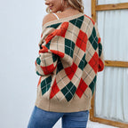 R&B | Farbenfrohe Rautenmusterd Cardigan Polyester LR&Bhaft, Zeitlos