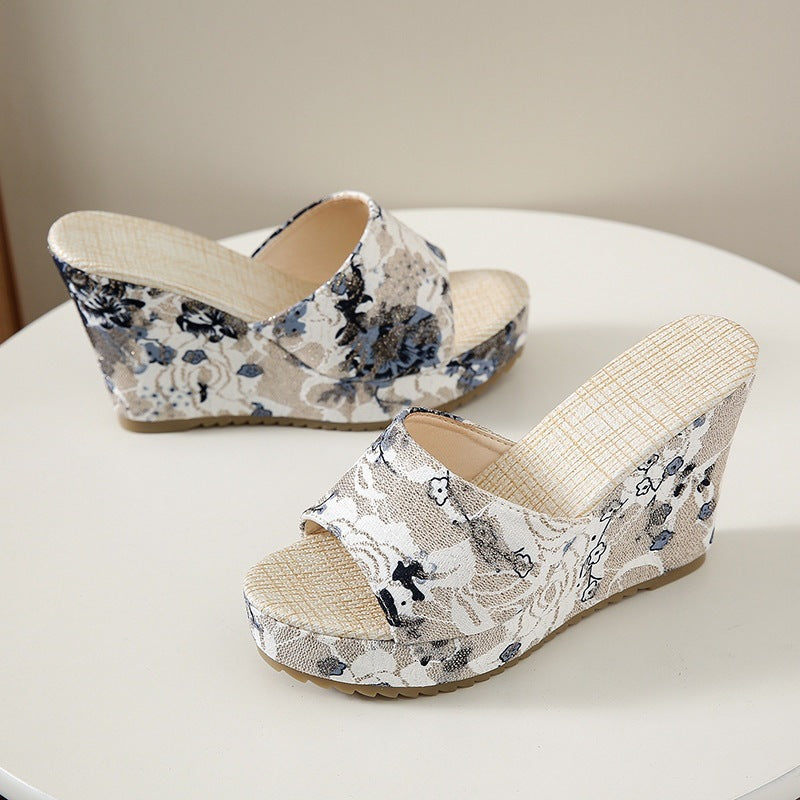 Damen Wedge-Pantoletten mit floralem Design und komfortablem Fußbett R&B