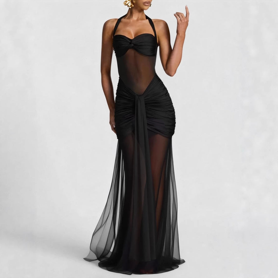 Damen elegantes Kleid im Bodycon-Stil mit raffiniertem Mesh-Einsatz R&B