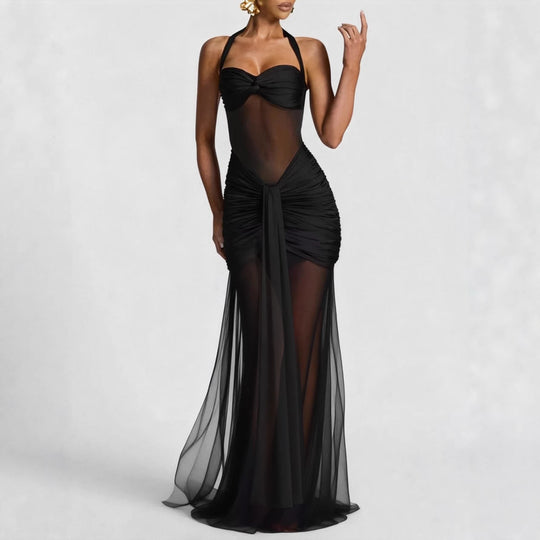 Damen elegantes Kleid im Bodycon-Stil mit raffiniertem Mesh-Einsatz R&B