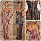 Damen figurbetontes Spitzenkleid mit Bustier-Oberteil und eleganten Details EB
