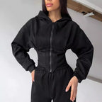 Damen Lässiger Utility-Jumpsuit mit hohem Kragen und Reißverschluss R&B