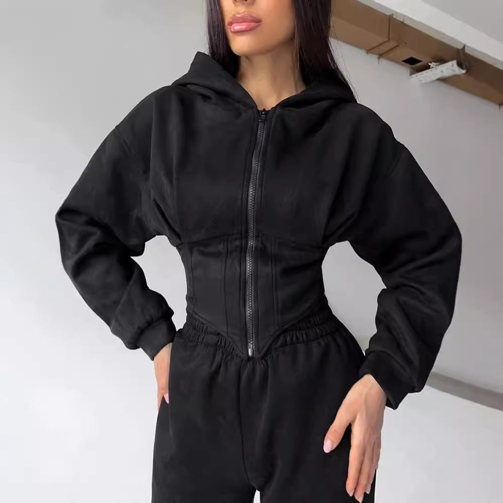 Damen Lässiger Utility-Jumpsuit mit hohem Kragen und Reißverschluss R&B