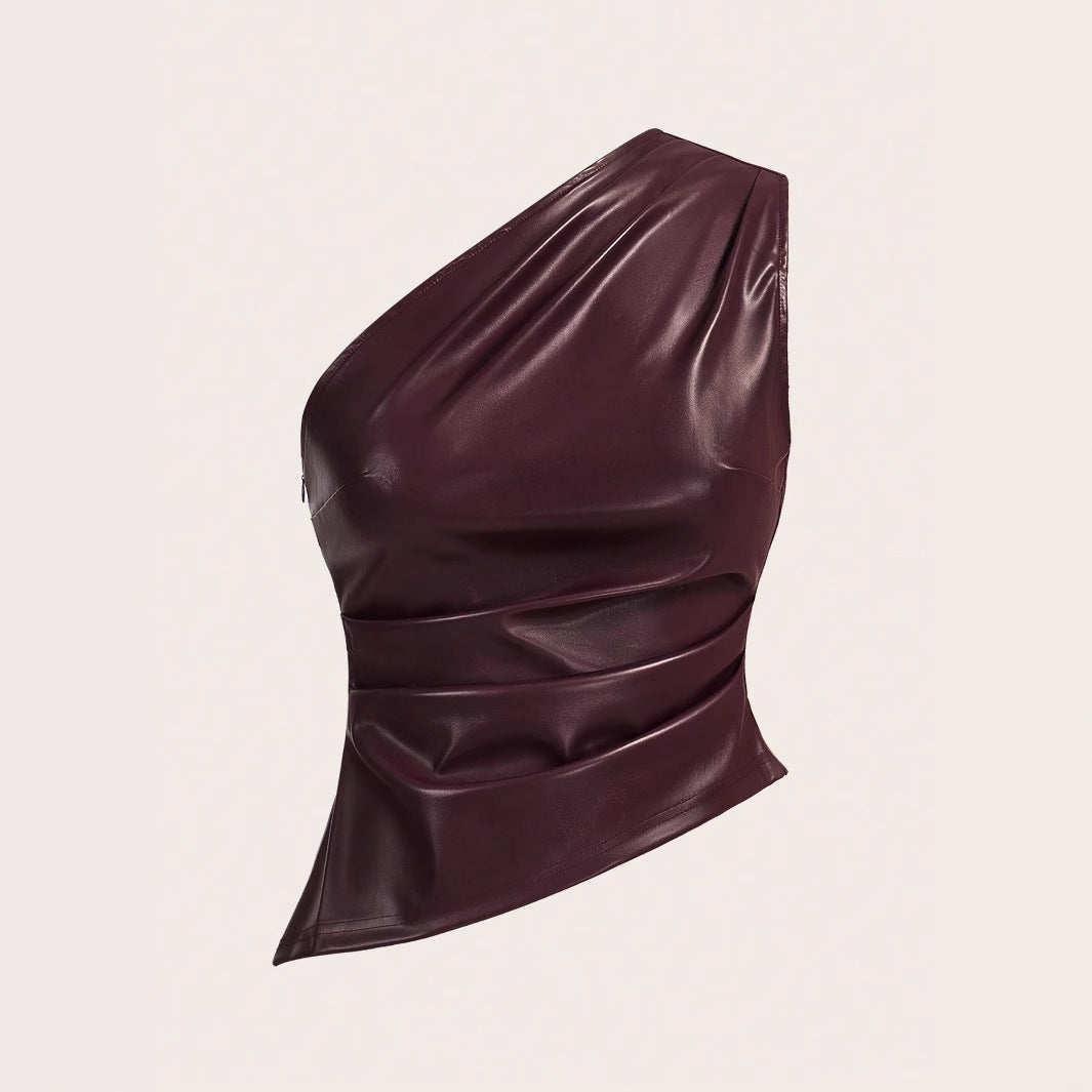 Damen Asymmetrisches Oberteil aus hochwertigem Lederimitat R&B