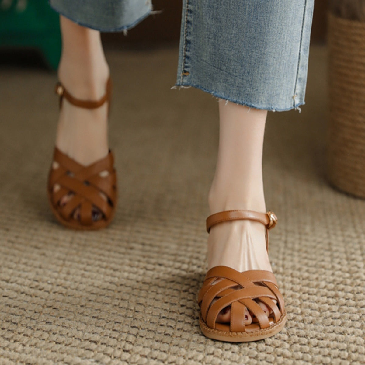 Damen Riemchen-Sandalen mit elegantem Flechtdesign und komfortablem Fußbett