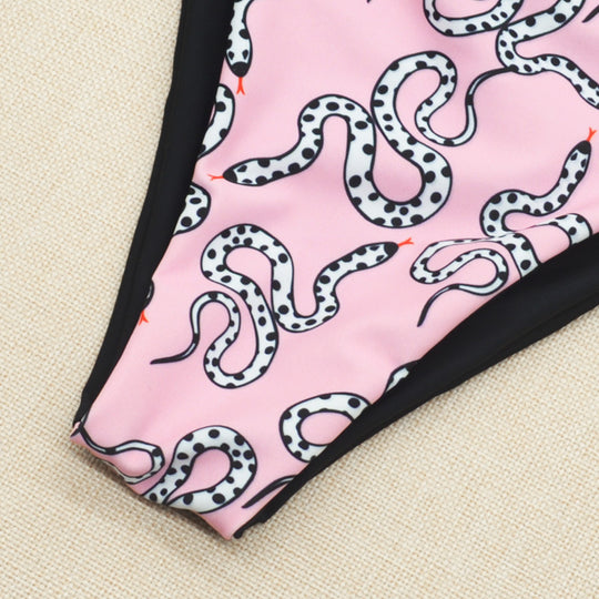 Damen Halter-Bikini mit asymmetrischem Design und verspieltem Muster R&B