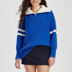 Damen lässiger Pullover im sportlichen Stil mit Stehkragen und Reißverschluss R&B