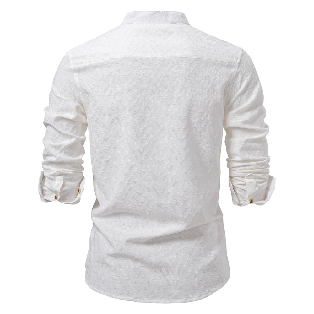 Herren Langarmshirt mit Stehkragen und modischem Muster
