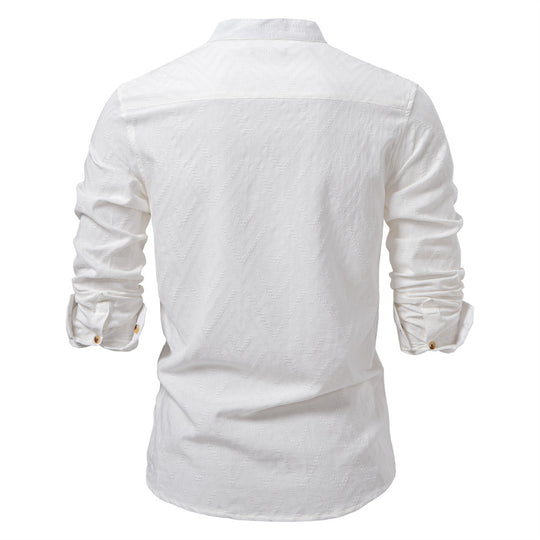 Herren Langarmshirt mit Stehkragen und modischem Muster R&B