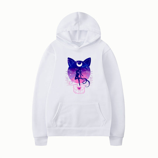 Damen Kapuzenpullover mit künstlerischem Katzenmotiv und bequemer Passform R&B