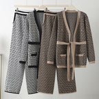Damen lässiges Strick-Loungewear-Set mit geometrischem Muster R&B
