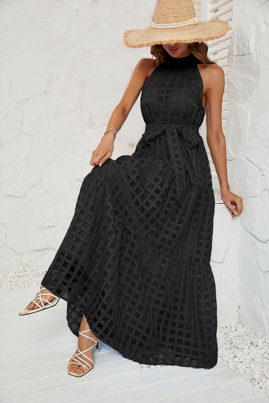 Damen Maxikleid mit elegantem Halterneck und luftigen Rüschen R&B