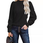 Damen trendiger Pullover mit schmalem Stehkragen und Puffärmeln R&B