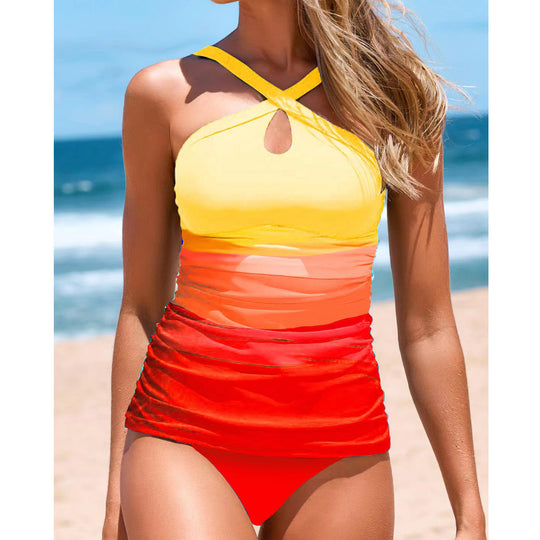 Damen Cross-Back Raffung Tankini Set R&B