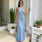 Damen Elegantes Maxikleid mit tiefem V-Ausschnitt und fließendem Rock R&B