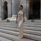 Damen glamouröses Langkleid mit funkelndem Paillettenbesatz R&B
