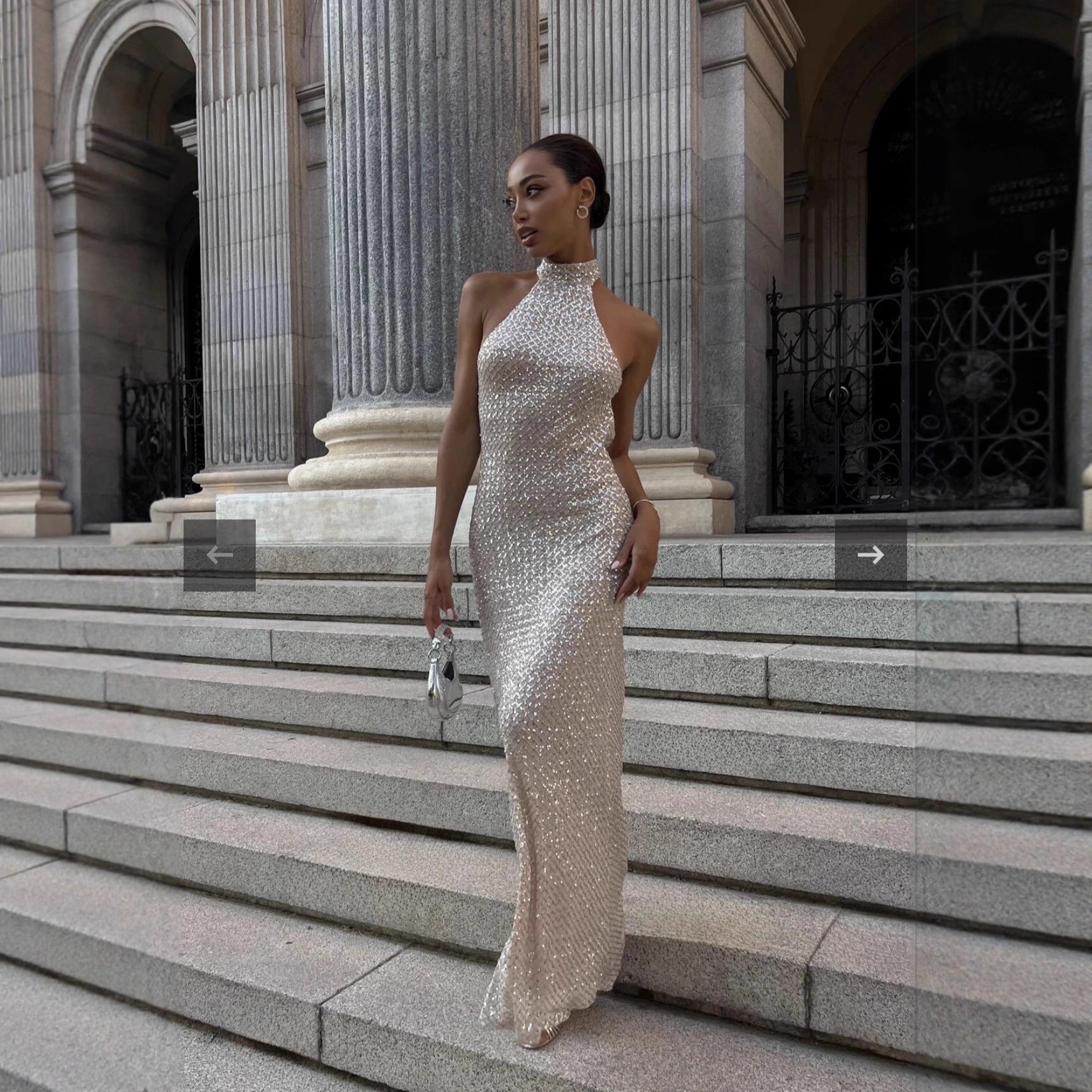 Damen glamouröses Langkleid mit funkelndem Paillettenbesatz R&B