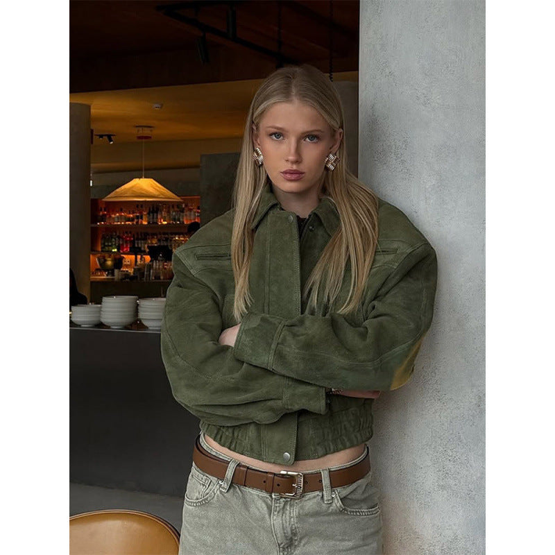 Damen Modische Wildlederjacke mit cropped Schnitt R&B