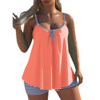 Damen Tankini-Set mit asymmetrischem Oberteil und gestreiften Shorts R&B