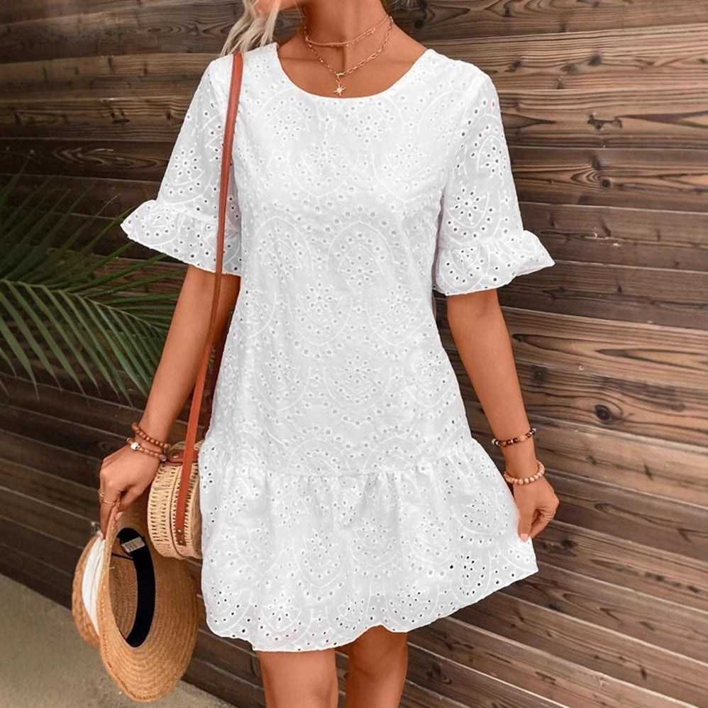 Damen Sommerliches Spitzenkleid mit voluminösen Rüschensäumen R&B