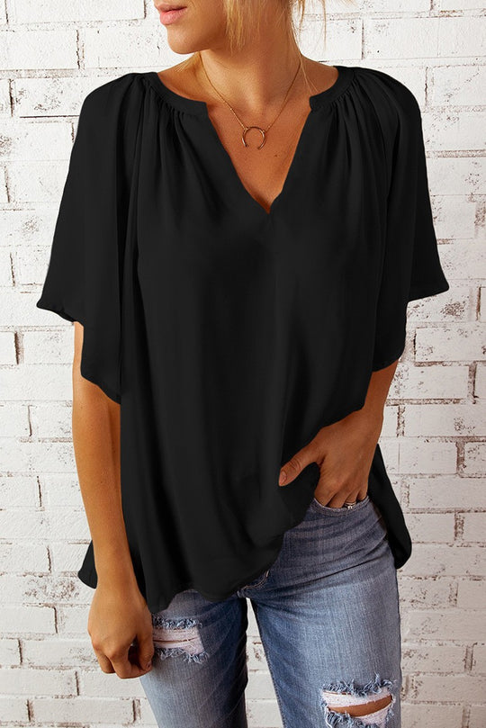 Damen luftige Bluse mit V-Ausschnitt und sanftem Faltenwurf R&B