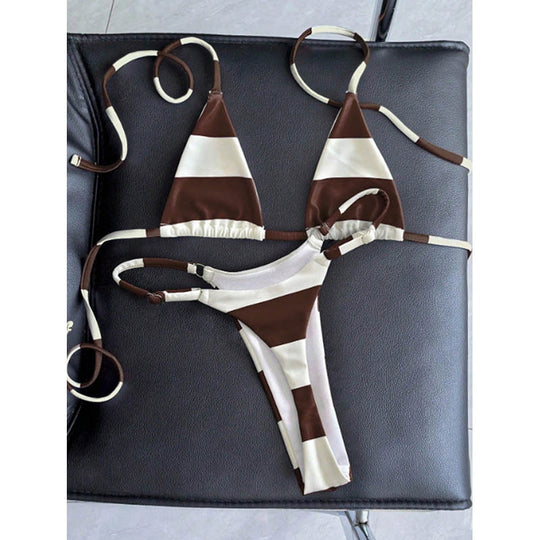 Damen Triangel-Bikini mit modischen Längsstreifen R&B