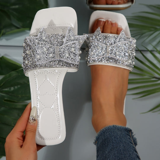 Damen modische Pantoletten mit glamourösen Ziersteinen und elegantem Design R&B