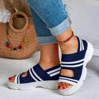 Damen atmungsaktive Freizeitschuhe mit offenen Zehen und elastischem Obermaterial R&B