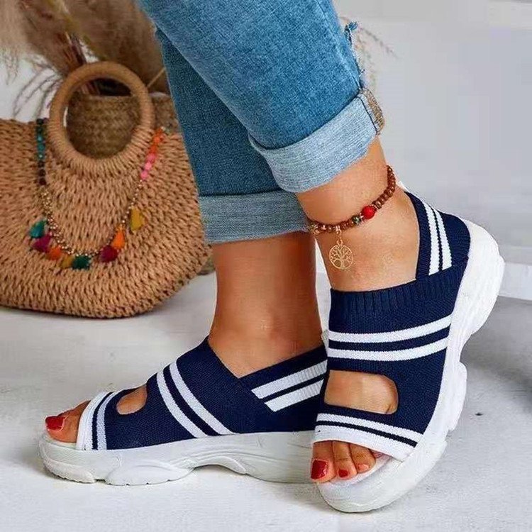 Damen atmungsaktive Freizeitschuhe mit offenen Zehen und elastischem Obermaterial R&B