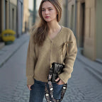 Damen Cardigan mit feinem Strukturmuster und dekorativen Knopfdetails R&B