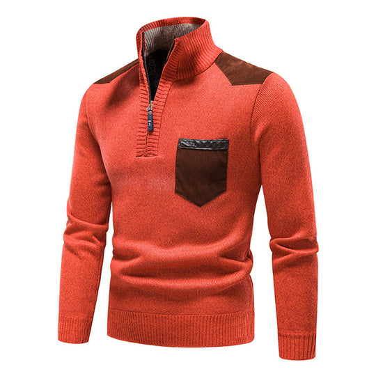 Herren hochwertiger Strickpullover mit modernem Reißverschluss und praktischer Brusttasche R&B