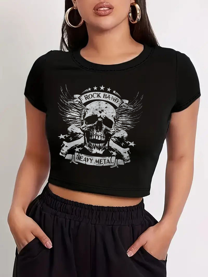 Damen Crop-T-Shirt mit modernem Grafiken-Aufdruck R&B