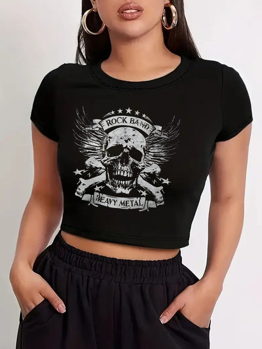 Damen Crop-T-Shirt mit modernem Grafiken-Aufdruck R&B