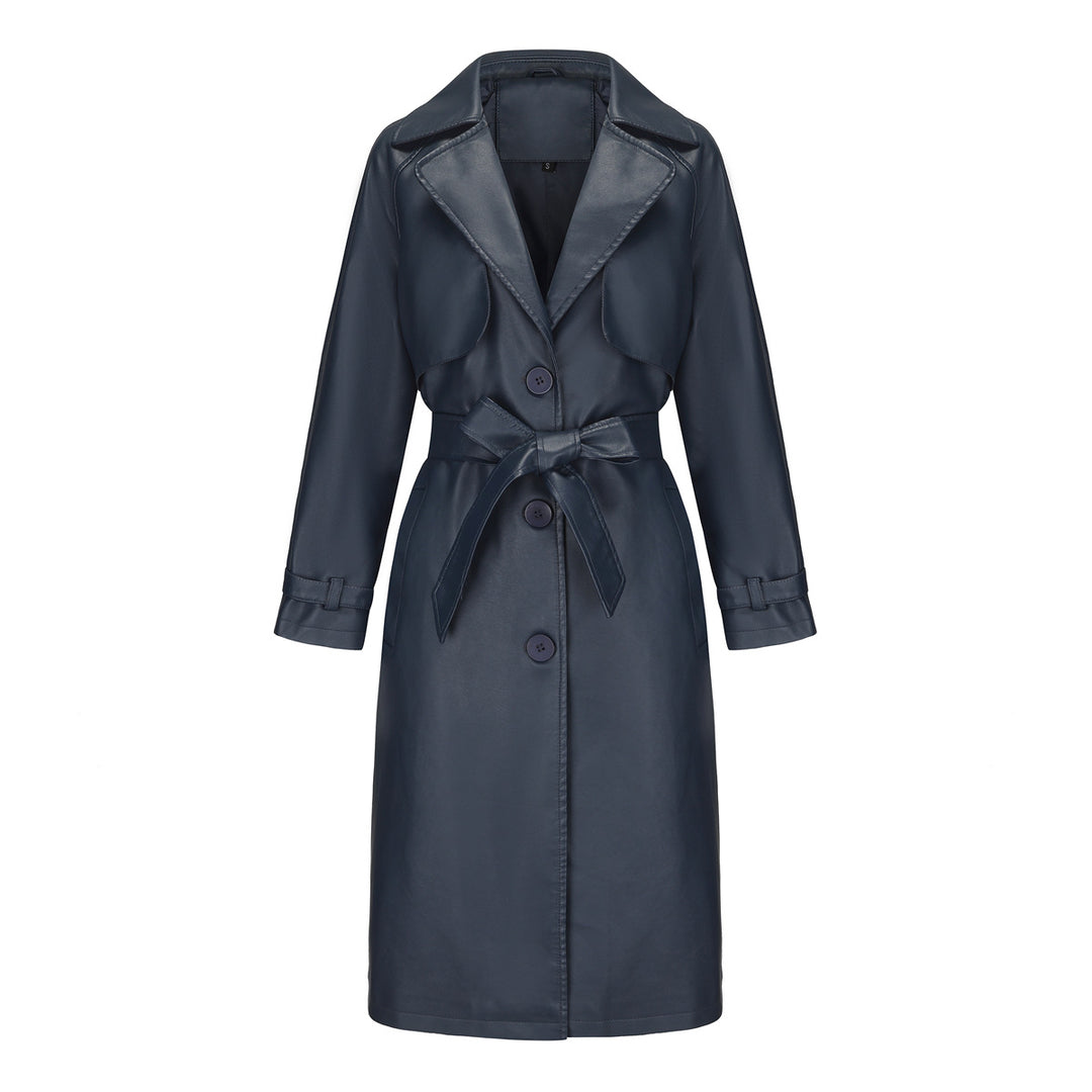 Damen modischer Trenchcoat aus hochwertigem Kunstleder R&B