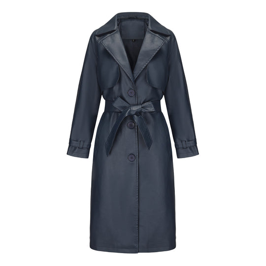 Damen modischer Trenchcoat aus hochwertigem Kunstleder R&B