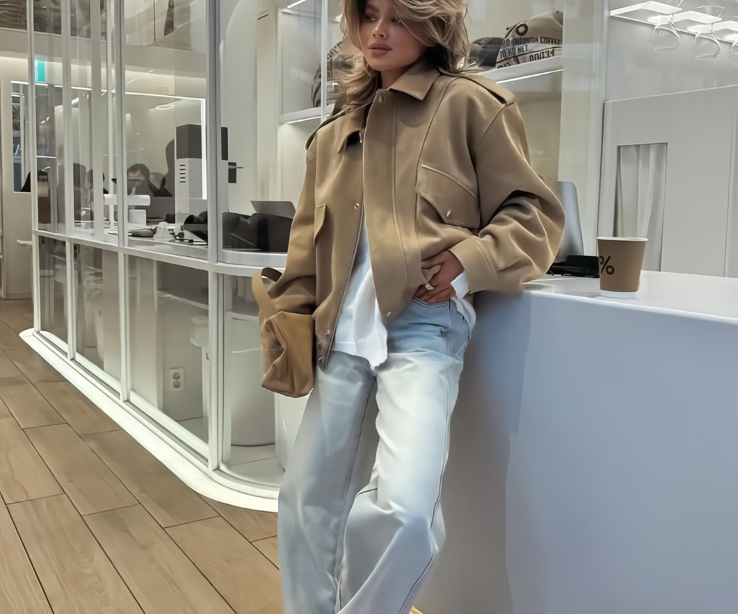 Damen Oversize Jacke mit funktionalen Taschen und weichem Futter R&B