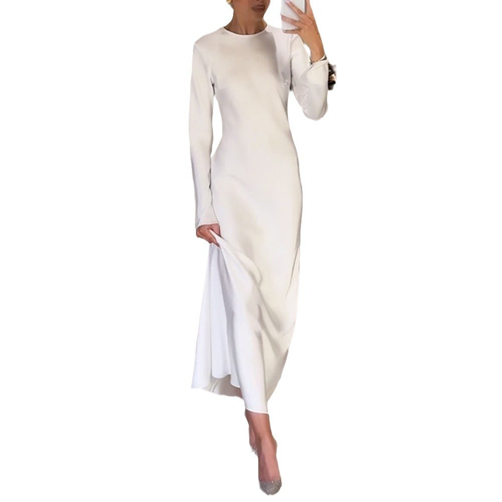 Damen elegantes Maxikleid mit schickem Stehkragen und langem Schnitt R&B