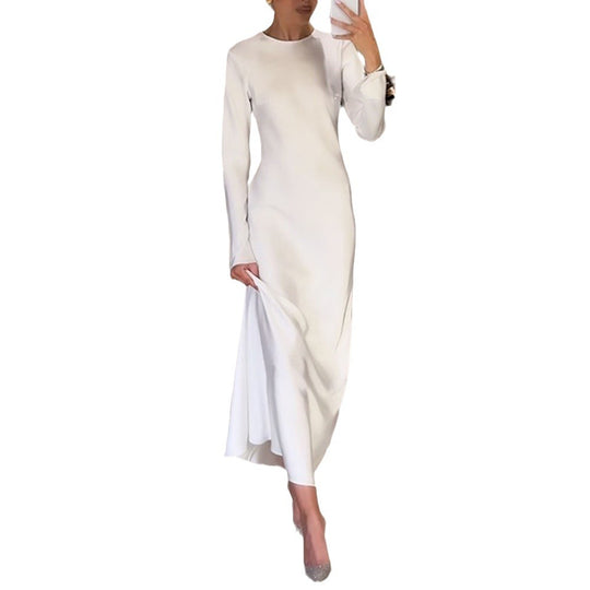 Damen elegantes Maxikleid mit schickem Stehkragen und langem Schnitt R&B
