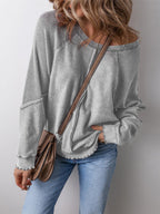 Damen lässiger Pullover mit weitem Ausschnitt R&B