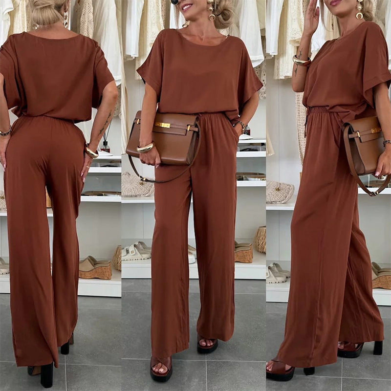 Damen Lässiger Jumpsuit mit weitem Bein und Taillenzug R&B