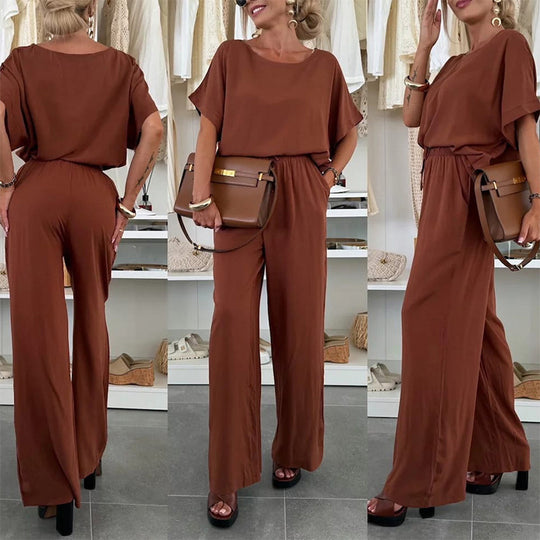 Damen Lässiger Jumpsuit mit weitem Bein und Taillenzug R&B