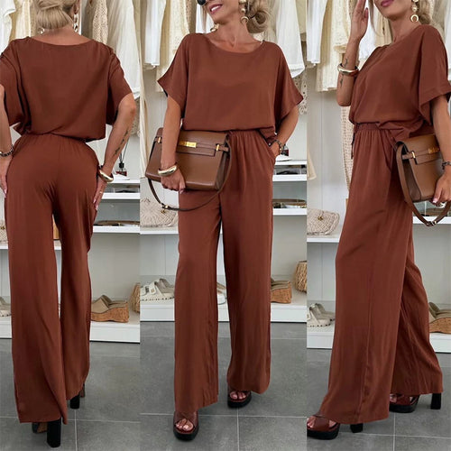 Damen Lässiger Jumpsuit mit weitem Bein und Taillenzug R&B