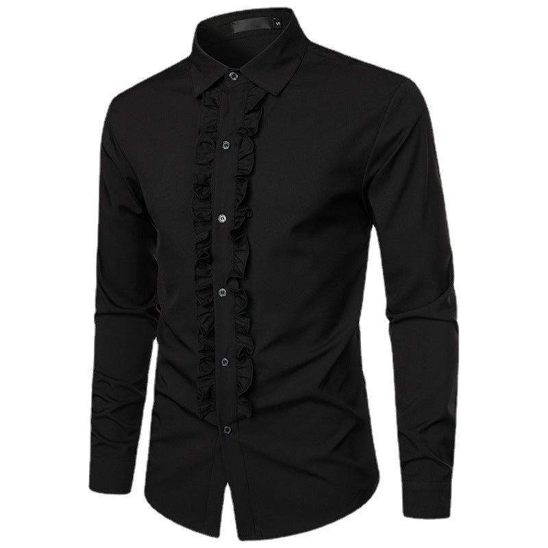 Herren Langarmhemd mit Rüschenverzierung und eleganten Knopfdetails R&B