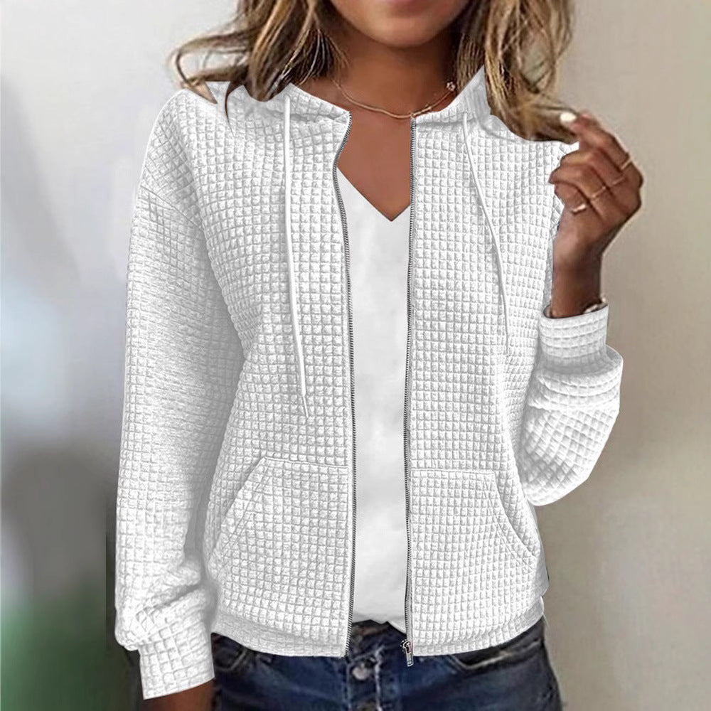 Damen nan gesteppte Kapuzenjacke mit Waffelstruktur, durchgehendem Reißverschluss und Kängurutaschen R&B