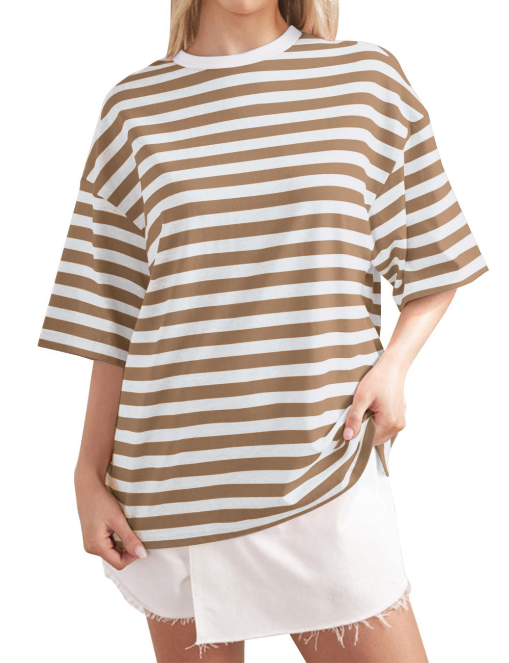 Damen Lässiges Oversized T-Shirt mit gestreiftem Muster R&B