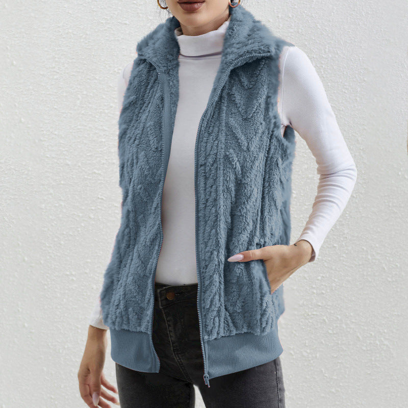 Damen kuschelige Fleecejacke mit Stehkragen und praktischen Taschen R&B