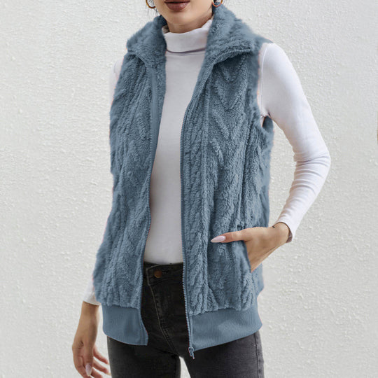 Damen kuschelige Fleecejacke mit Stehkragen und praktischen Taschen R&B